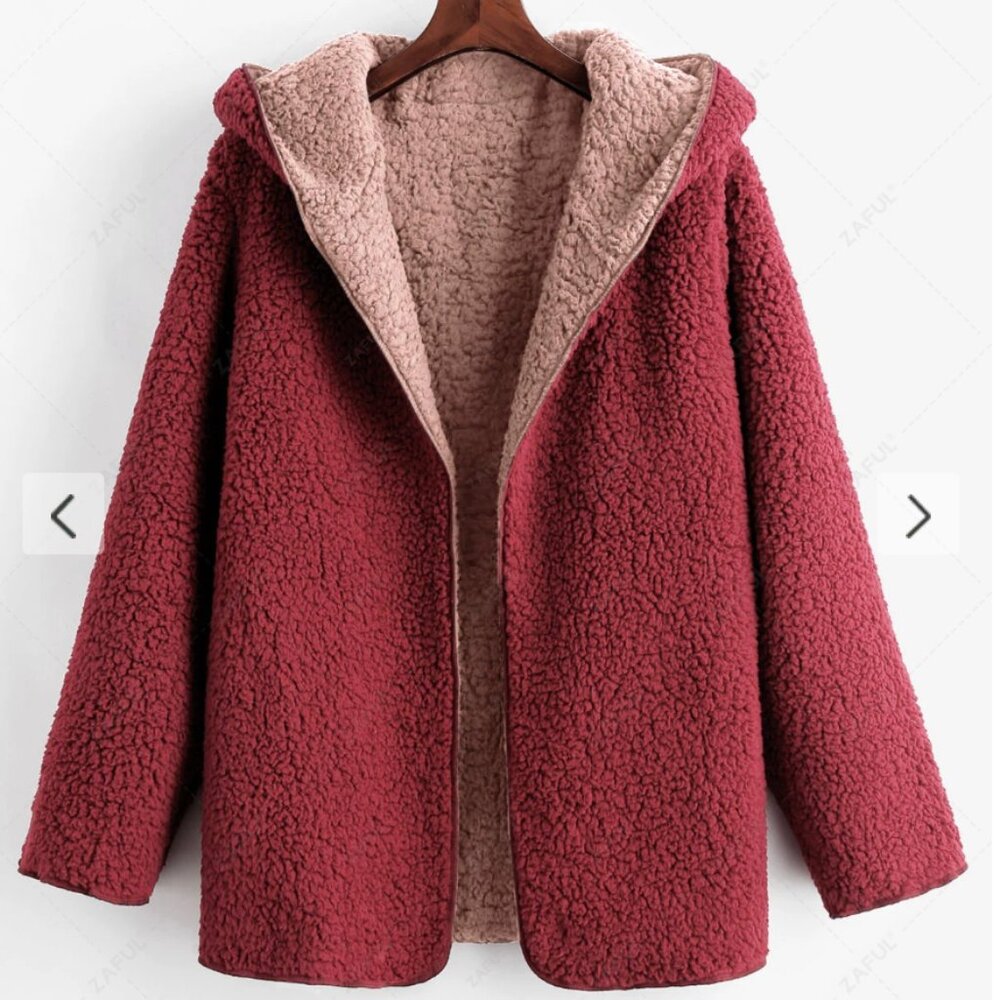 New With Tags - Hooded Open Front Lamb Wool Teddy Coat